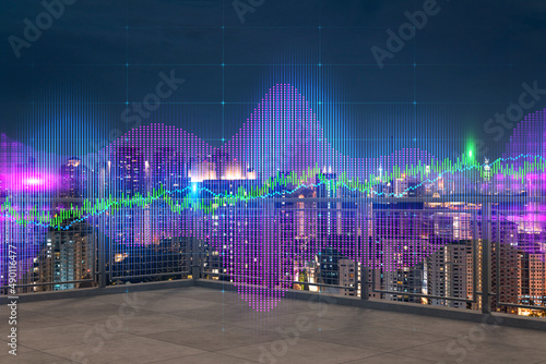 Photography Rooftop with concrete terrace, Kuala Lumpur night skyline