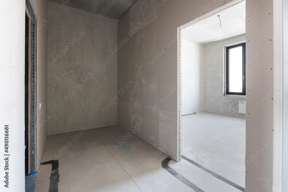interior of the apartment without decoration in gray colors interior of the apartment without decoration in gray colors