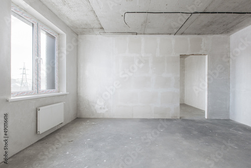 interior of the apartment without decoration in gray colors