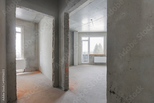 interior of the apartment without decoration in gray colors