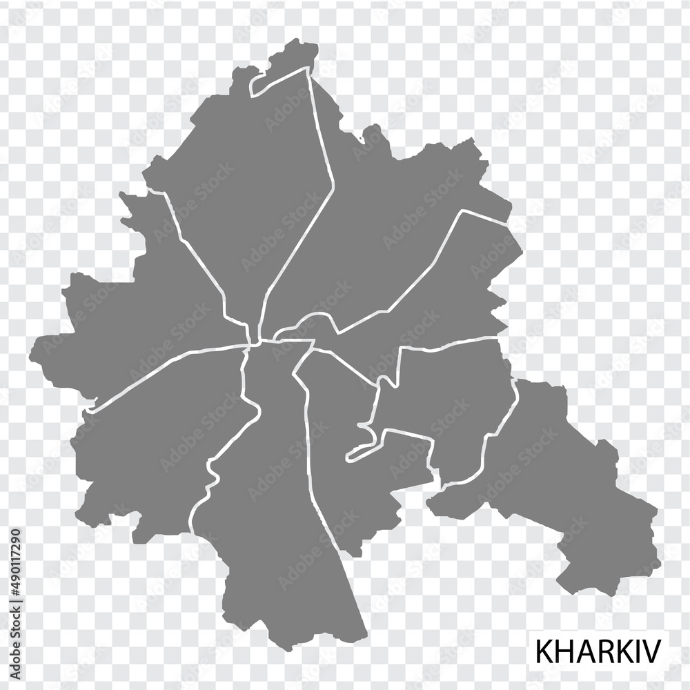 Obraz premium High Quality map of Kharkiv is a capital of Ukraine, with borders of the regions. Map of Kharkiv for your web site design, app, UI. EPS10.