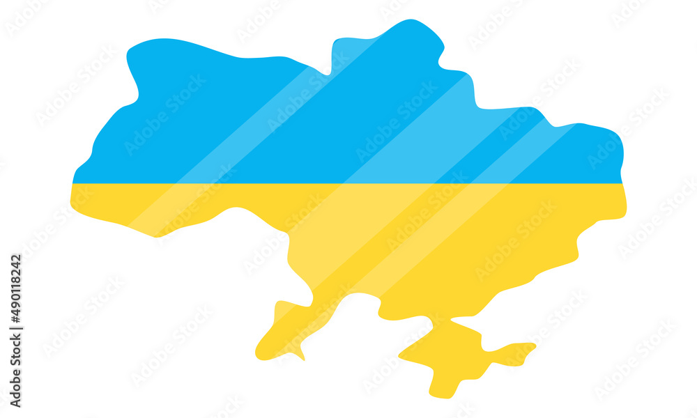 Ukraine map silhouette with blue yellow flag. Ukrainian Russian war.