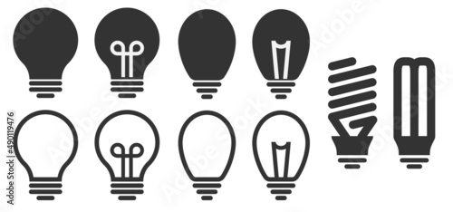 light bulb icon set, simple flat lightbulb symbols isolated on white, vector illustration