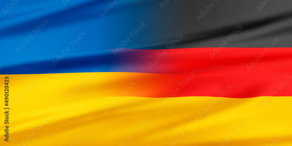 Flags of Germany and Ukraine. 3d Rendering. Flags of Germany and Ukraine. 3d Rendering.