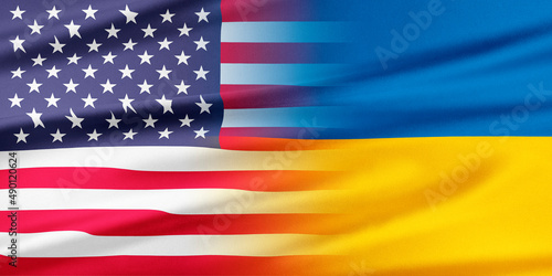 Flags of Ukraine and Usa. 3d Rendering.