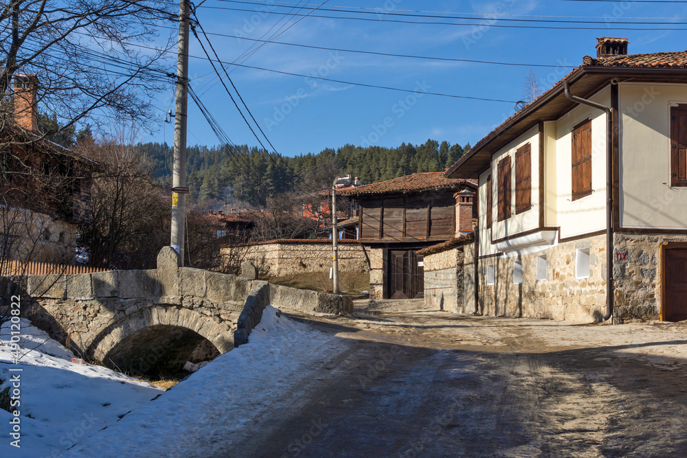 Street and old houses in historical town of Koprivshtitsa,, Bulgaria