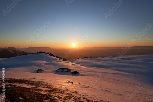 View from top of mountain on sunset in France, Semnoz