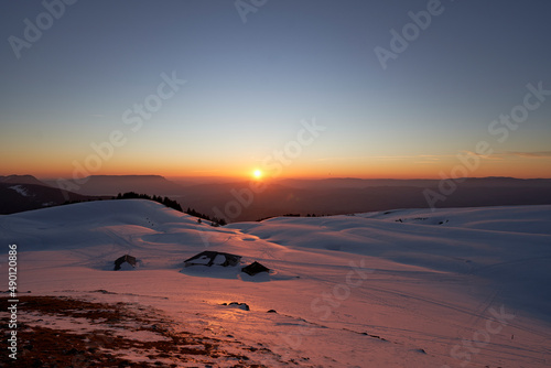 View from top of mountain on sunset in France, Semnoz