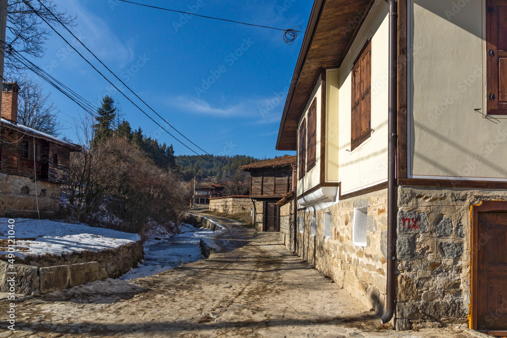 Street and old houses in historical town of Koprivshtitsa,, Bulgaria