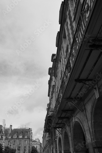 Paris buildings and street scene in black and white, Paris France © Michael
