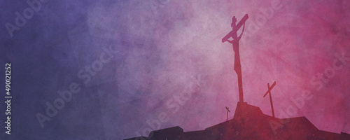 Foto A silhouette of Jesus Christ being crucified on the cross at Calvary