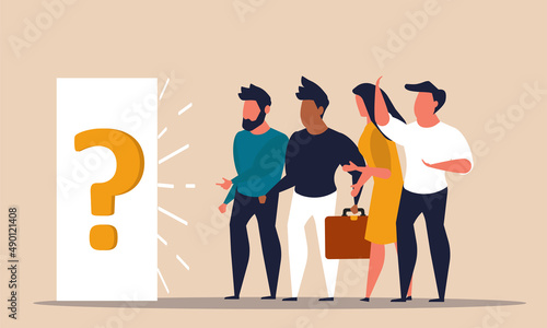 Unemployment office and jobless people. Job recruitment and search candidate problem vector illustration concept. Hiring worker and unemployed crowd row. Human interview terminate and layoff person