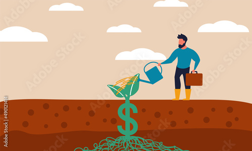 Earth invest and business dividend growing. Market investment and economic care vector illustration concept. Financial communication money and growth market loan. Success strategy bank and earnings