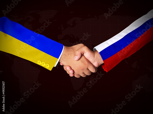 Peace Between Russia and Ukraine Handshake concept background. Russia and Ukraine joining hands