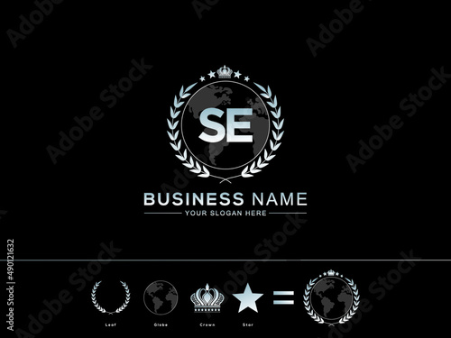Creative SE s e Vector Icon Letter Logo, se Letter with circle Leaf Globe Royal Crown and Star Logo Image For all kind of use