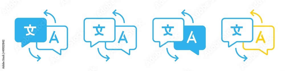 Fototapeta premium Translate icons set. Language line translation signs for apps and websites. Vector illustration. 
