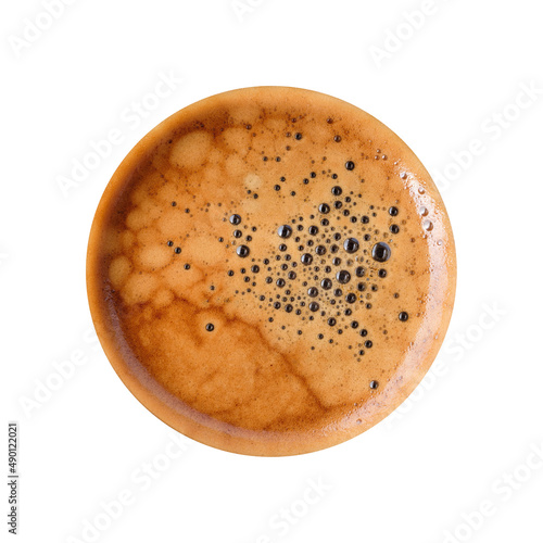 isolated circle of foam crema coffee texture macro background on white background, Close-up top view