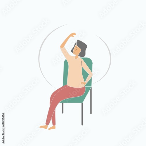 Exercises to Relieve Upper Back Pain, Neck Pain, and More,from sitting on a smartphone and working in the same posture for a long time,stretching and strength exercises recover,Vector illustration.