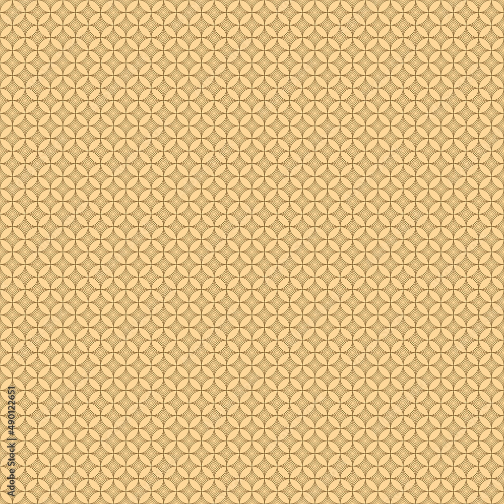 Seamless, Vector Image of Stylized Curved Lozenges in Dark Color, Forming an Openwork Grid of Yellow and Orange Background Seamless, Vector Image of Stylized Curved Lozenges in Dark Color, Forming an Openwork Grid of Yellow and Orange Background