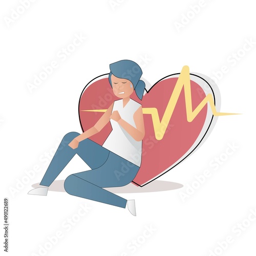 Heart Attack Symptoms,Dangerous warning Sign,Male and female patients feel chest pain Check risk heart disease,Cardiovascular diagnosis,Vector illustration.
