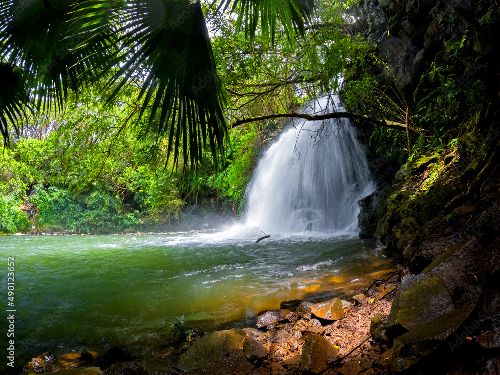 View of a hidden waterfall located in Mauritius View of a hidden waterfall located in Mauritius