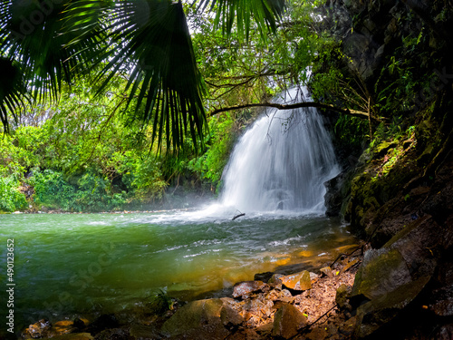 View of a hidden waterfall located in Mauritius	