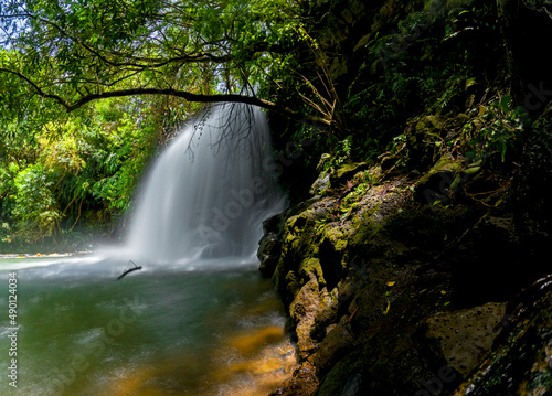 Long exposure view of a hidden waterfall located in Mauritius 