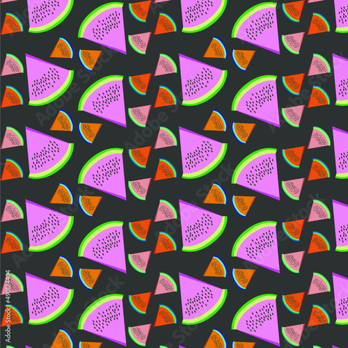 Seamless pattern consisting of different watermelons. Cartoon style.