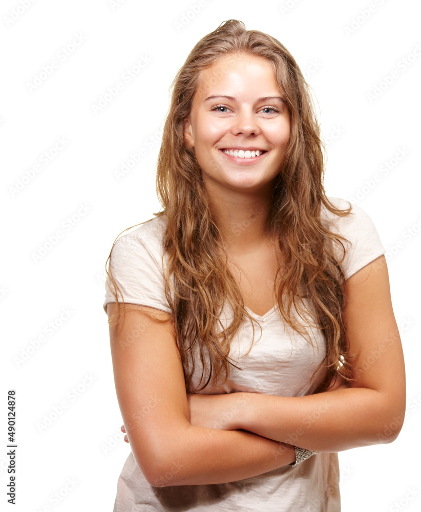 Young, confident and looking great. Studio shot of an attractive young woman isolated on white. Young, confident and looking great. Studio shot of an attractive young woman isolated on white.