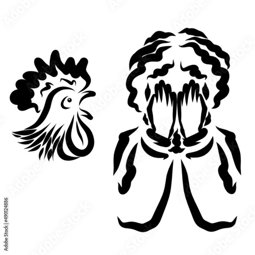 фотографія Peter, who denied Christ, hides his face from shame and tears, black outline