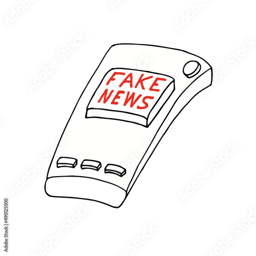 The inscription "Fake news" on the button of the TV remote control.