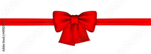 Red bow and red ribbon. Dedicated frame on a white background. Vector clipart.