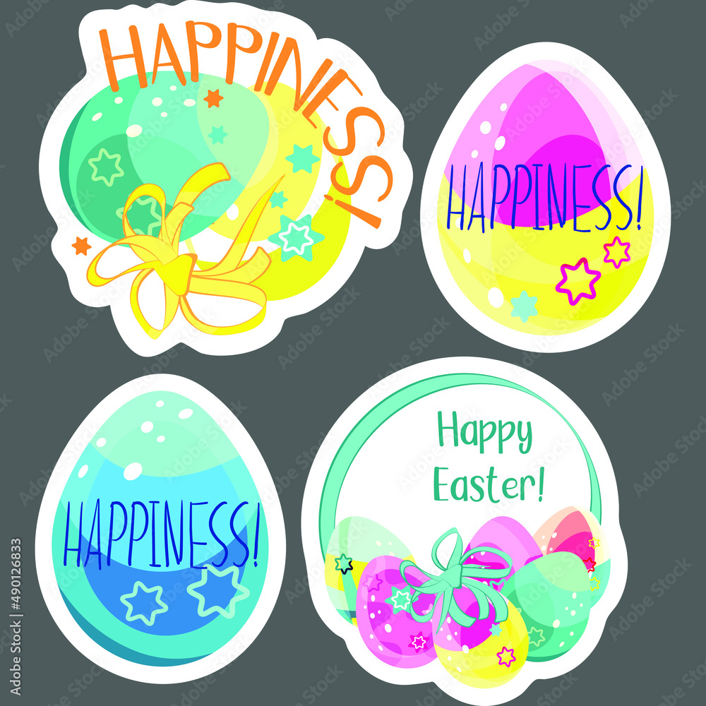 A set of stickers. Easter drawing. Easter eggs. For the feast of the Christian and Catholic Resurrection. Church traditions. Bright colors A set of stickers. Easter drawing. Easter eggs. For the feast of the Christian and Catholic Resurrection. Church traditions. Bright colors