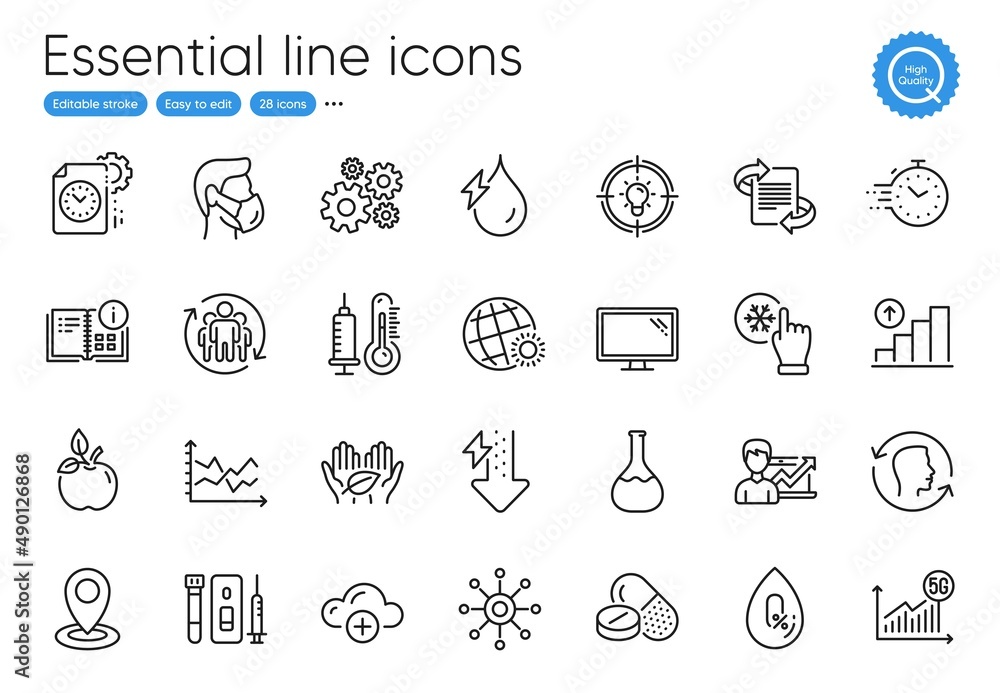 Success business, Hydroelectricity and Fair trade line icons. Collection of Eco food, Location, Cogwheel icons. Cloud computing, Thermometer, Multichannel web elements. World weather. Vector