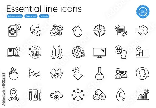 Success business, Hydroelectricity and Fair trade line icons. Collection of Eco food, Location, Cogwheel icons. Cloud computing, Thermometer, Multichannel web elements. World weather. Vector
