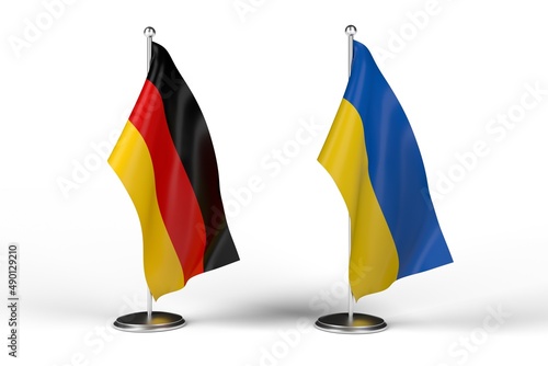 3d rendering two flags Ukraine Germany negotiations, war, peace, conflict, aggression, friendship, summit