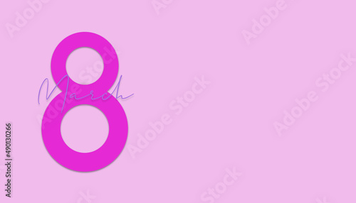 pink 8 march lettering on pink background. International women's day concept