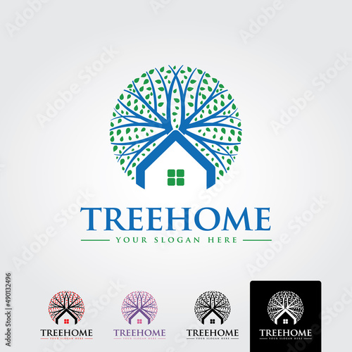 Minimal tree home logo template - vector photo