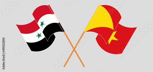 Crossed and waving flags of Syria and Tigray