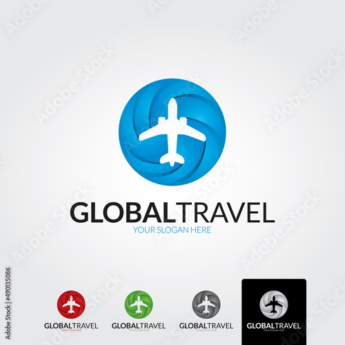 Minimal global travel logo template - vector