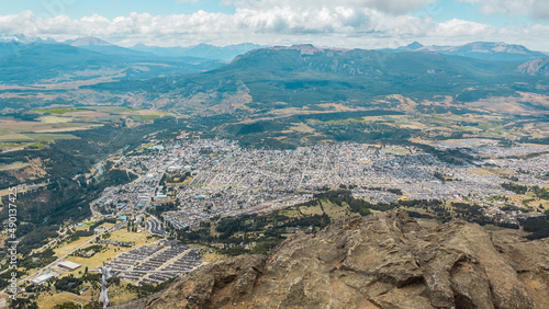 View of the city surrounded by mountains. Coyhaique, Chile. photo