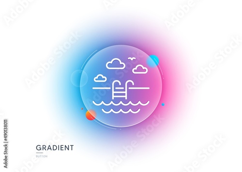 Swimming pool line icon. Gradient blur button with glassmorphism. Outdoor basin sign. Hotel service symbol. Transparent glass design. Swimming pool line icon. Vector