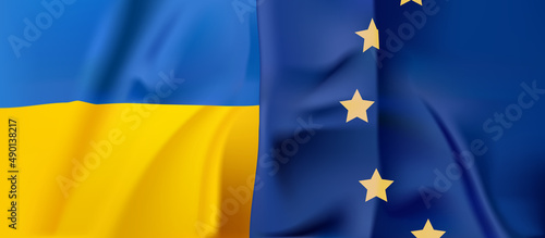 Flag of Ukraine and European Union. Vector illustration.