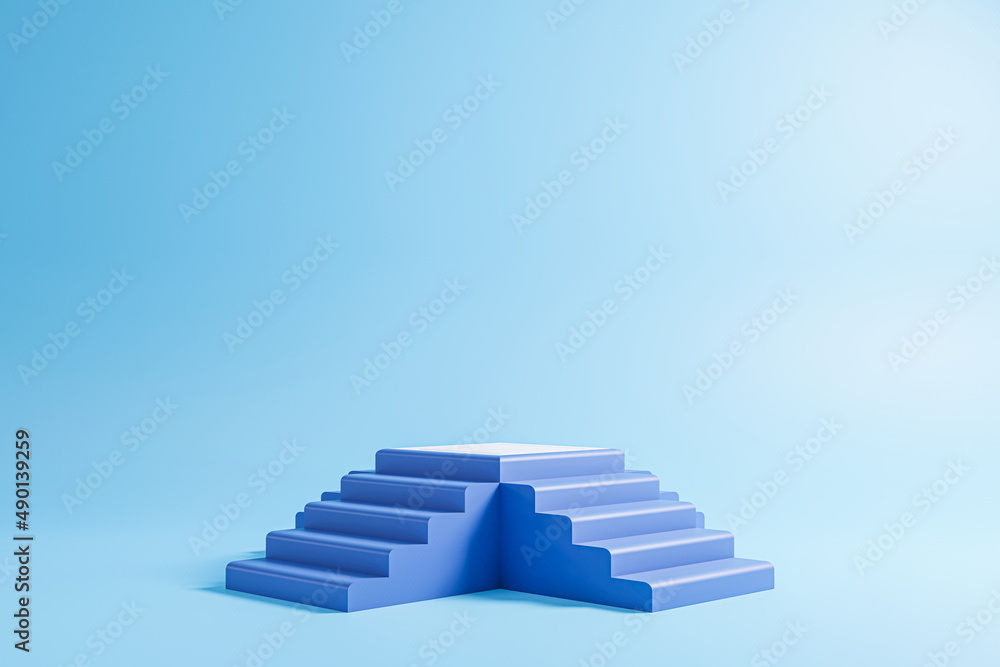 blue stairs podium on blue background, minimal concept, showcase for product. 3D render blue stairs podium on blue background, minimal concept, showcase for product. 3D render