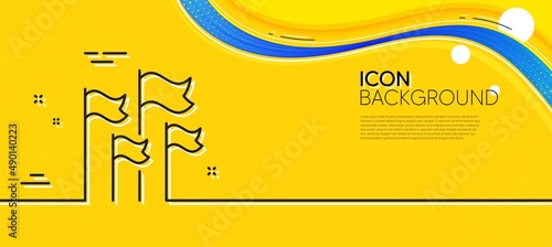 Flags line icon. Abstract yellow background. Goal success sign. Leadership symbol. Minimal flags line icon. Wave banner concept. Vector