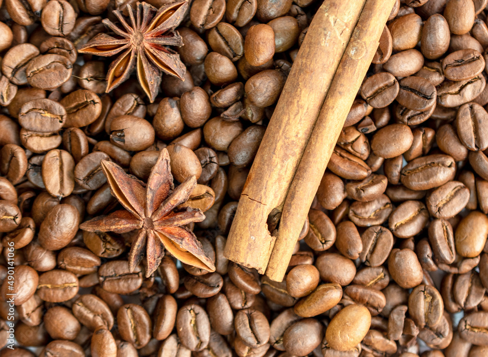 Coffee beans with cinnamon stick Coffee beans with cinnamon stick