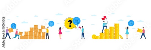 Set of Moon, Survey and Fake news line icons. People characters with delivery parcel, money coins. Include Globe icons. For web, application. Night dream, Contract, Wrong information. Vector