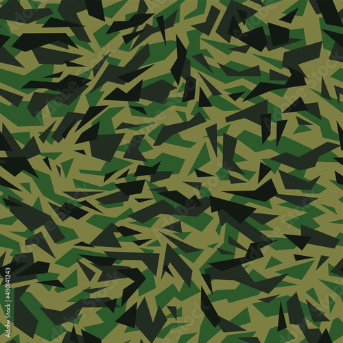 Triangle geometric camouflage texture seamless pattern. Abstract modern military endless background for fabric and fashion textile print. Vector illustration.