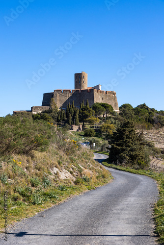 Vue sur le Fort Saint-Elme et la Côte Vermeille depuis les terres (Occitanie, France)