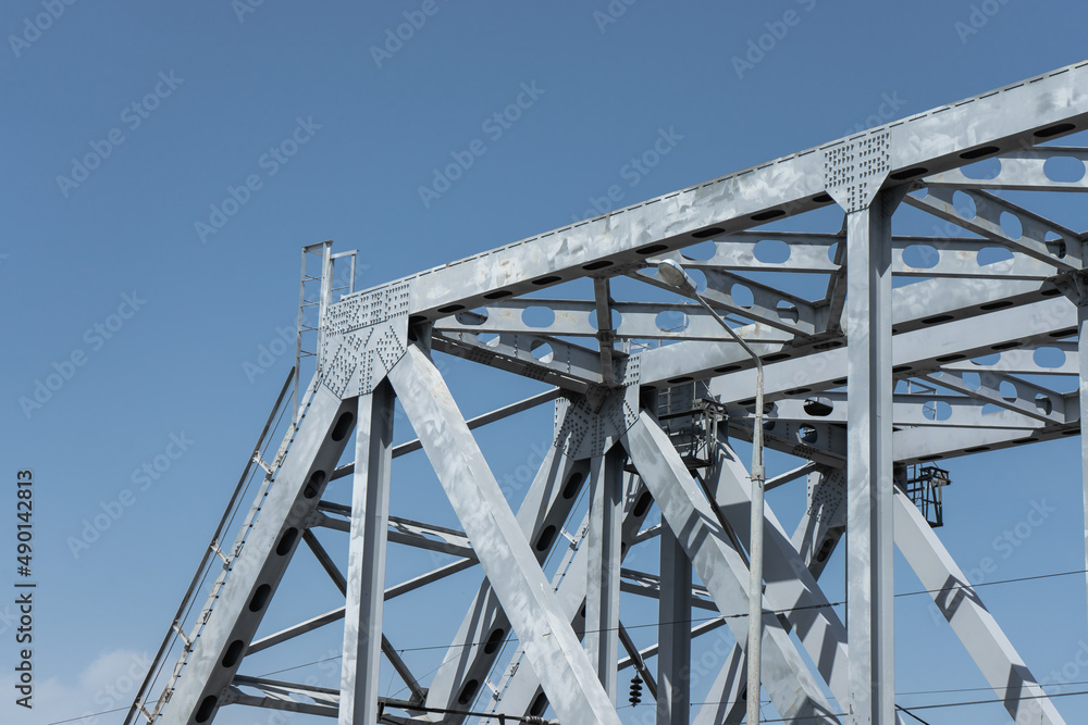 Metal construction. Beam gray bridge. Metal bridge. Metal construction. Beam gray bridge. Metal bridge.